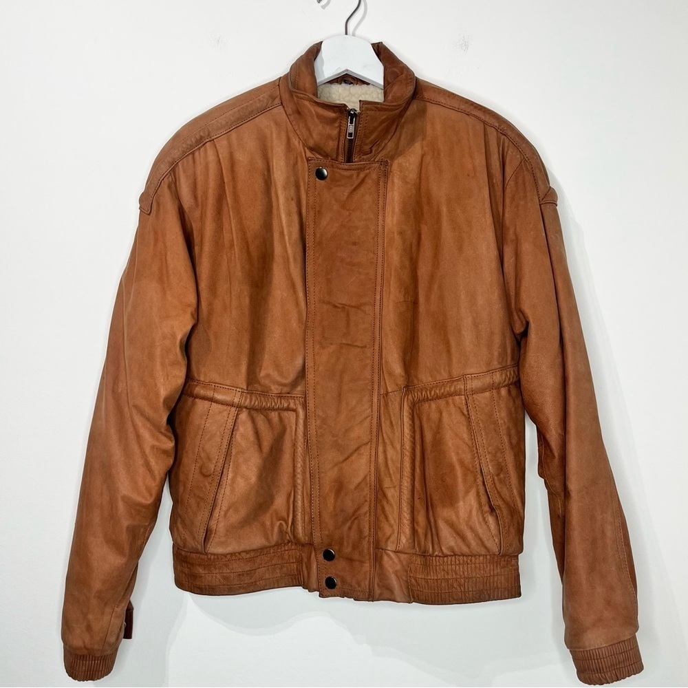 Vintage Nubuk Suede Leather Brown Shearling Bomber Jacket U2 Wear Me Out 80s 90s